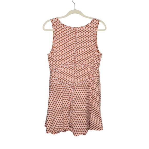 Womens Sleeveless Fit & Flare Basketweave Print Summer Dress Size L Orange White - Picture 3 of 8